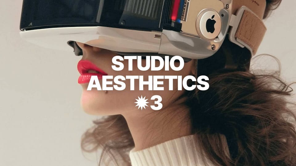 Seitenansicht einer Frau mit VR-Headset und rotem Lippenstift. Text STUDIO AESTHETICS 3 symbolisiert studio christos stavrou